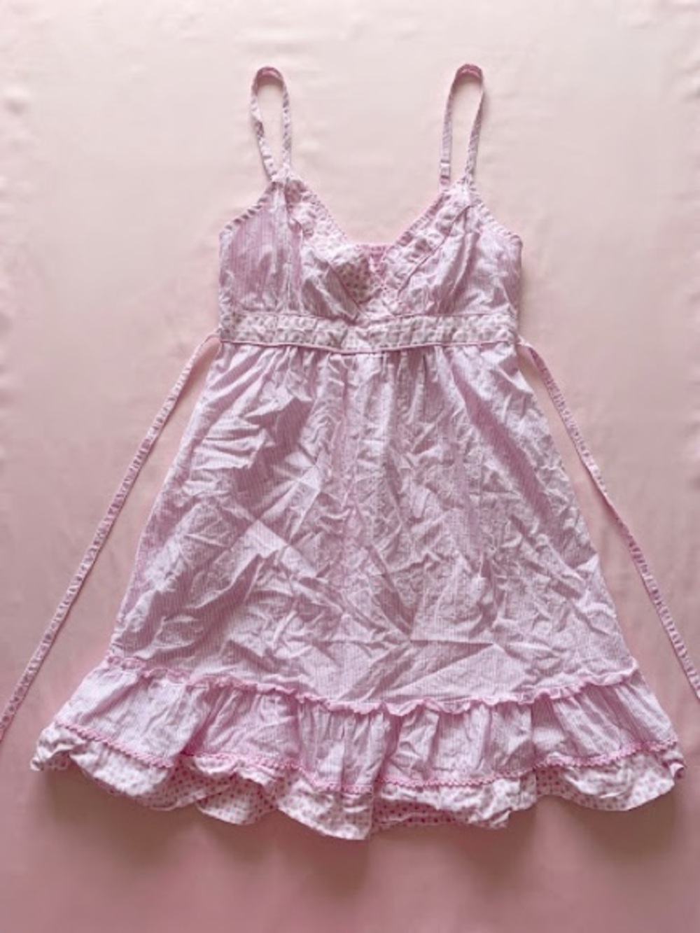 Light Pink Striped Ruffle Sundress with Adjustable Straps